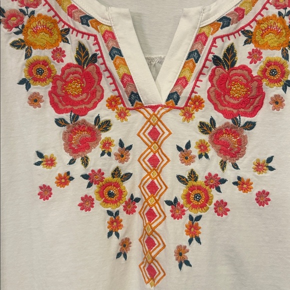 Savanna Jane White Floral Embroidered Short Sleeve Top Size Large Boho Peasant - Picture 8 of 10